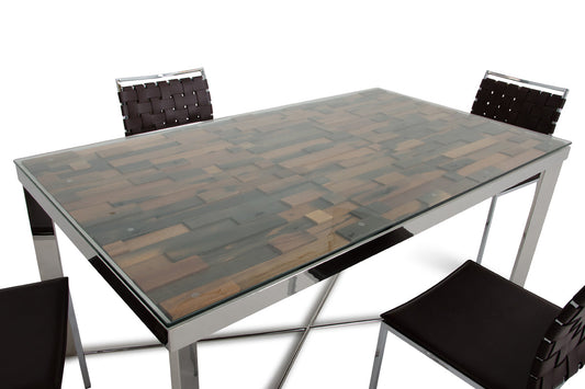 30inches Wood  Steel  and Glass Dining Table