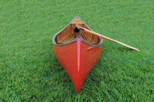 Red Wooden Canoe With Ribs Curved  -  26 x 117 x 20
