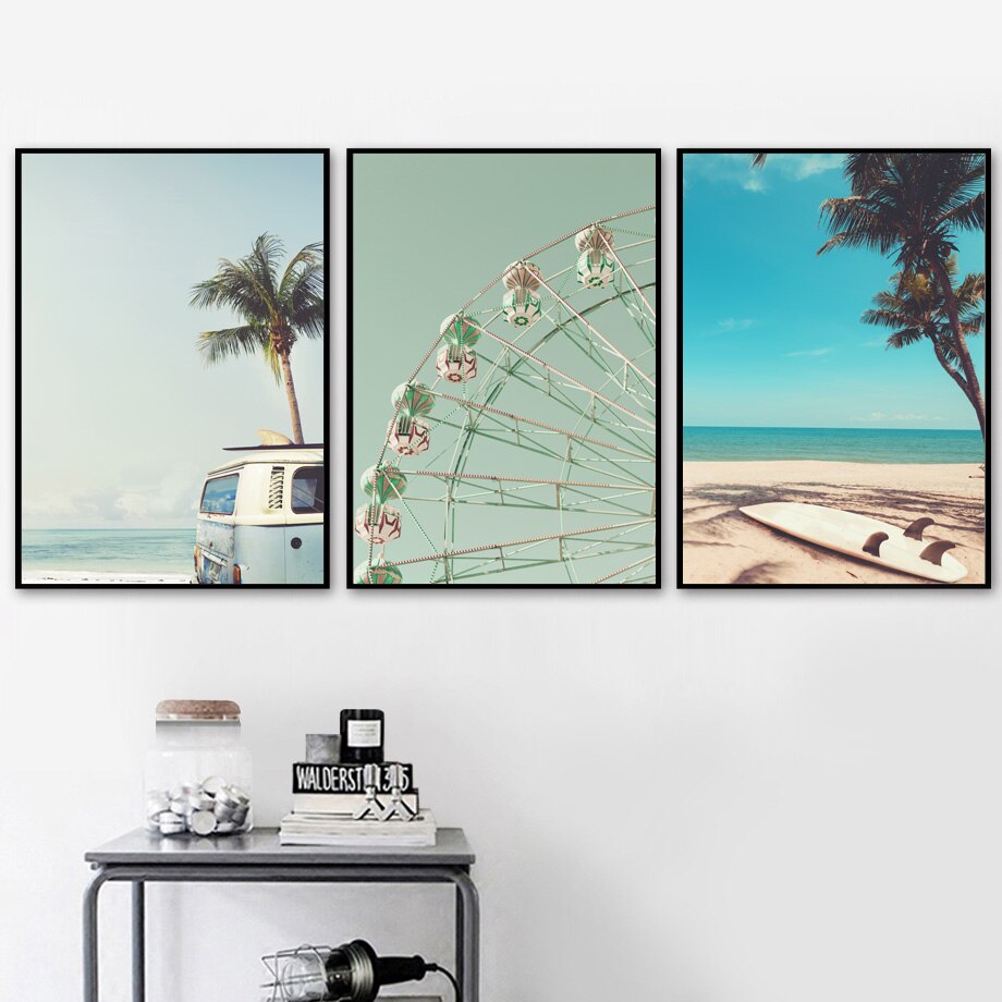 Palm Tree Ferris Wheel Surfboard Sea Wall